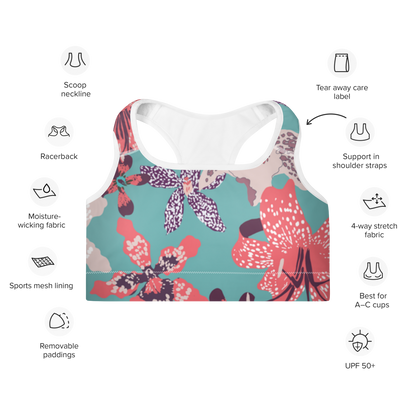 "Aqua Floral" Yoga Bra